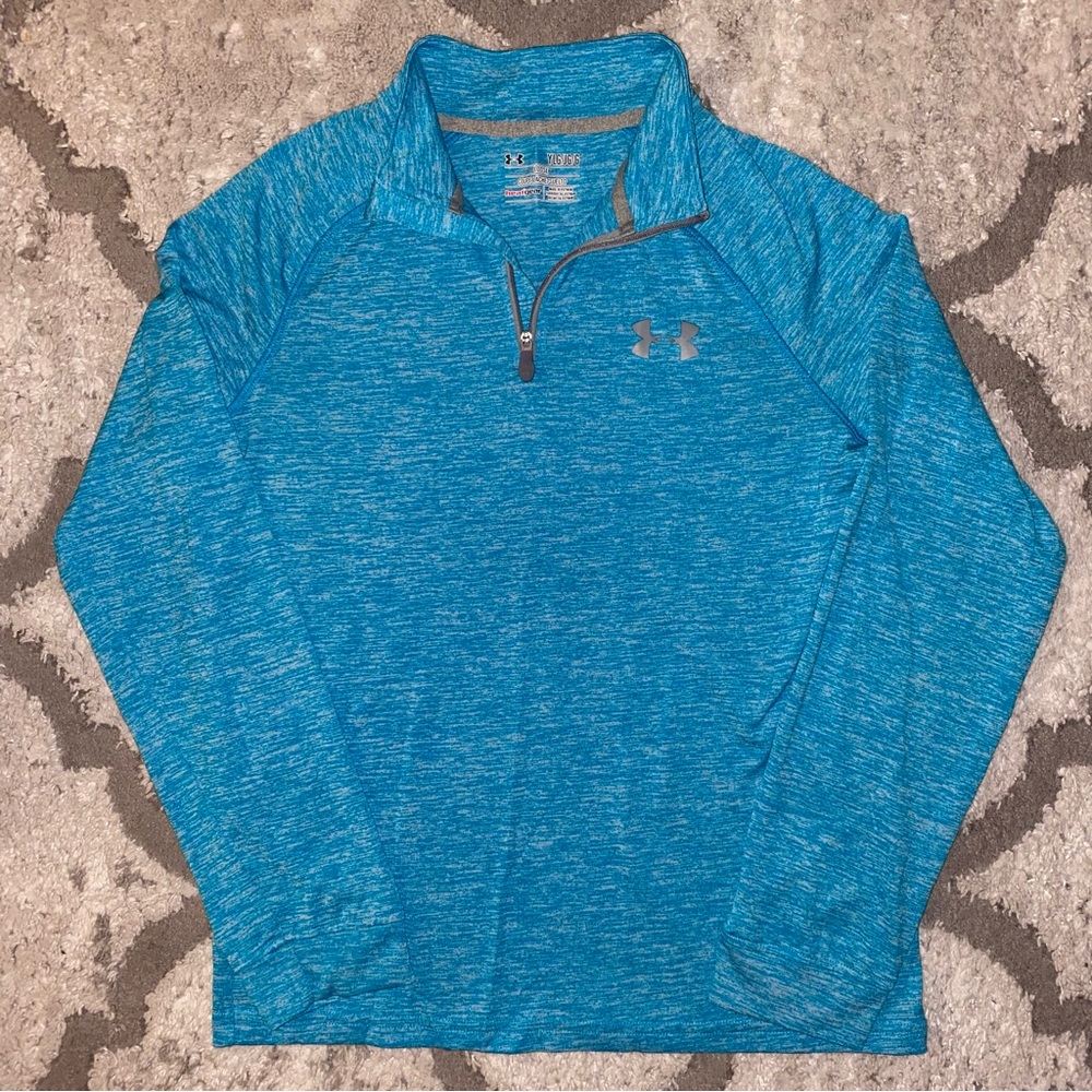 Under Armour Heat Gear Loose Heather Blue 1/2-Zip Long Sleeve Shirt Girls Large